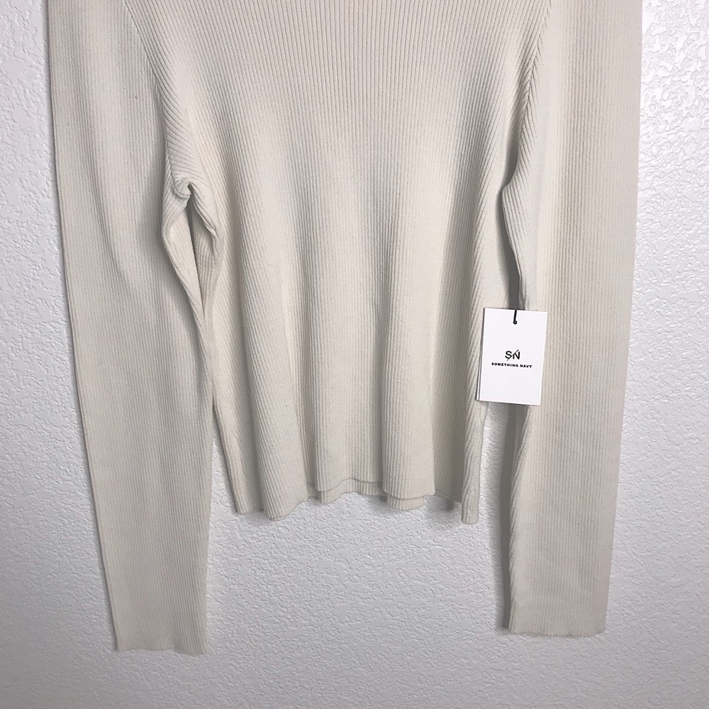 Something Navy Rib Knit Sweater Ivory White Large - Picture 6 of 8